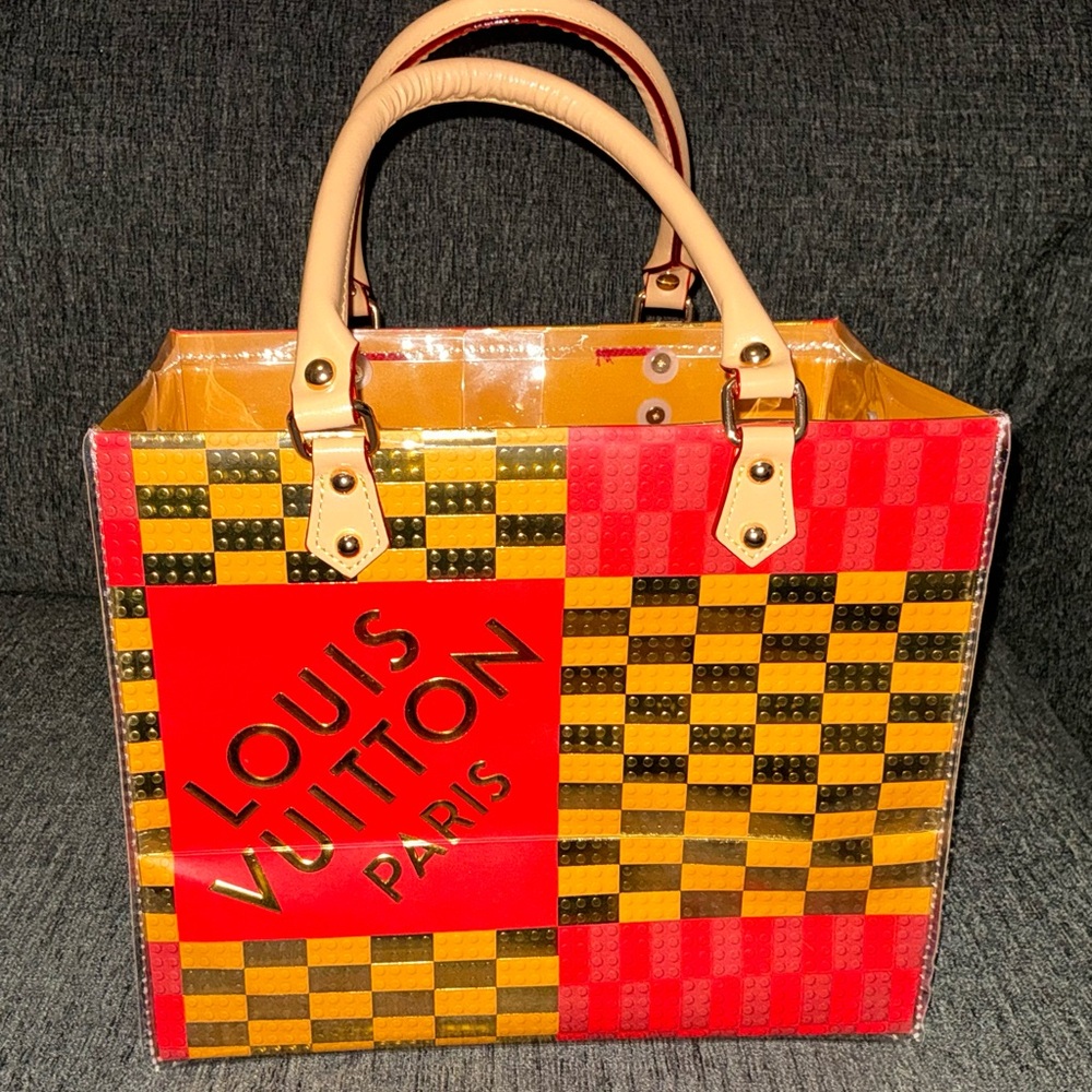 Louis Vuitton Red & Gold Checkerboard Shopping Bag